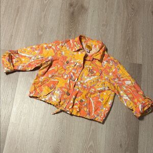 Ruby Rd. Women's Multicolor Floral Linen Long Sleeve Button Front Jacket Size 4P
